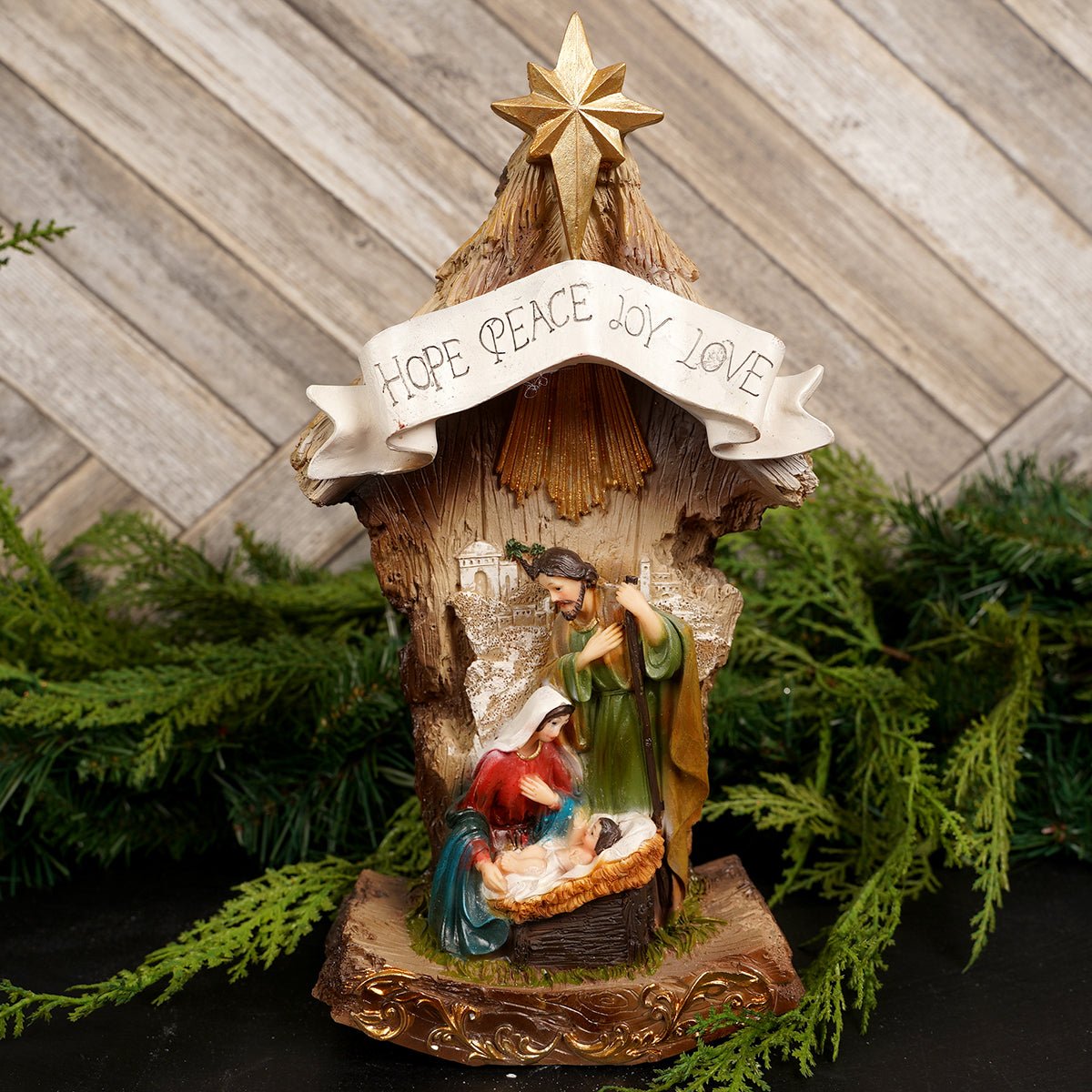 11.6Inch LED Nativity Scene With Hope Peace Banner - Christmas Place