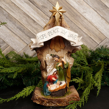 11.6Inch LED Nativity Scene With Hope Peace Banner - Christmas Place
