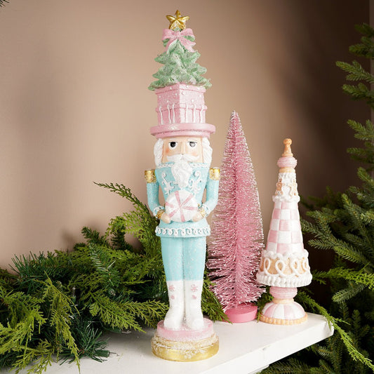 20.8Inch LED Pastel Nutcracker With Pink Bow Tree - Christmas Place