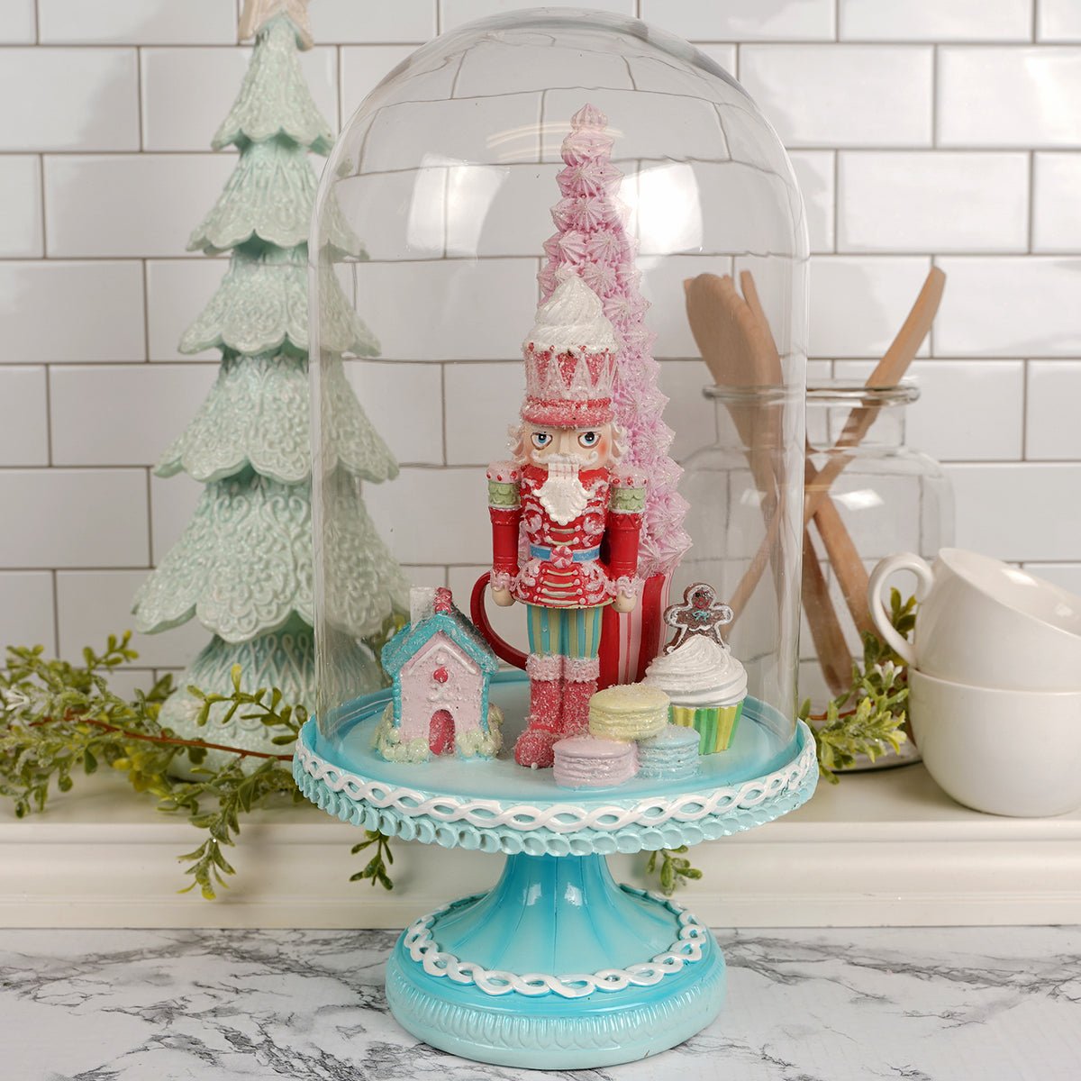 Pink Blue Nutcracker Pedestal Dome - Christmas Place