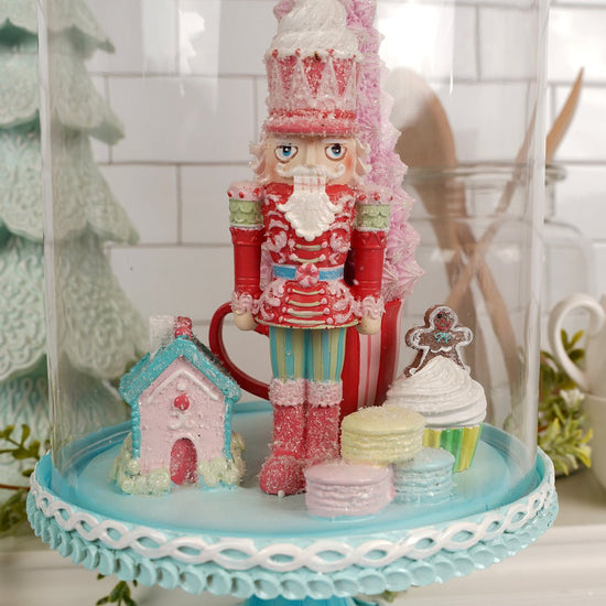 Pink Blue Nutcracker Pedestal Dome - Christmas Place