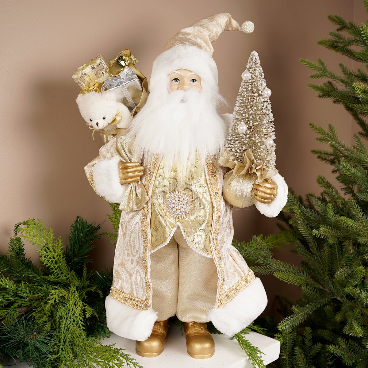 19.7Inch Gold Santa With Tree - Christmas Place