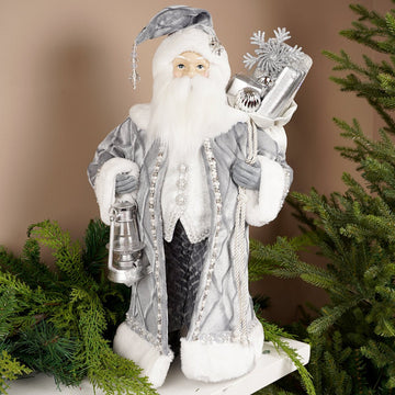 20.9Inch Silver Santa With Lantern - Christmas Place