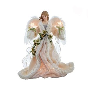 Ivory and Grey Lighted Angel Treetop - Christmas Place