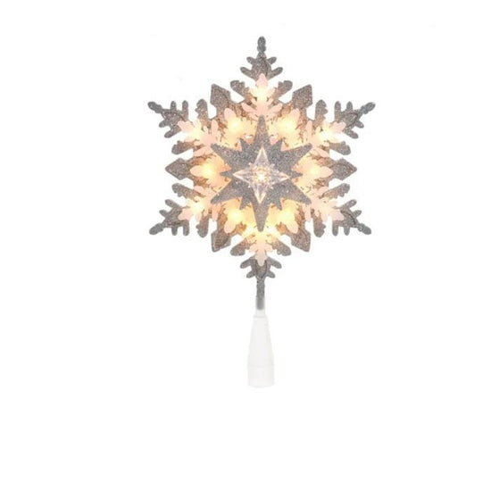 13 Inch Silver White Snowflake Tree Topper - Christmas Place