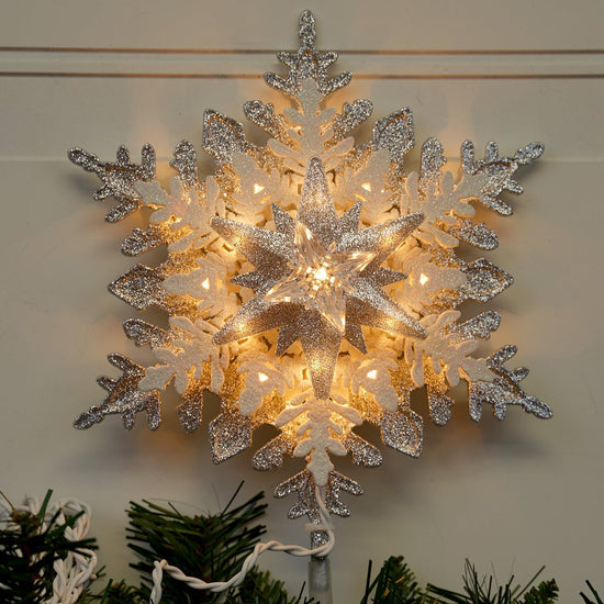 13 Inch Silver White Snowflake Tree Topper - Christmas Place