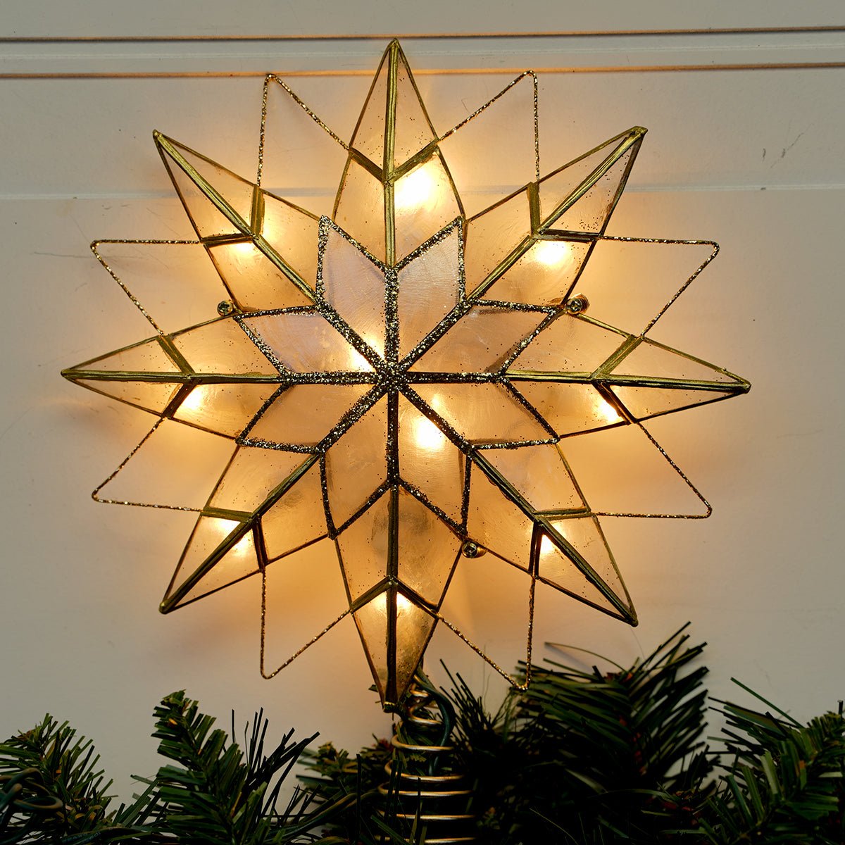 8 Point Capiz Star Lighted Tree Topper - Christmas Place