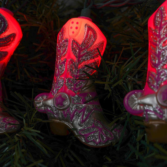 Glitter Pink Cowgirl Boots Novelty Lights Set - Christmas Place