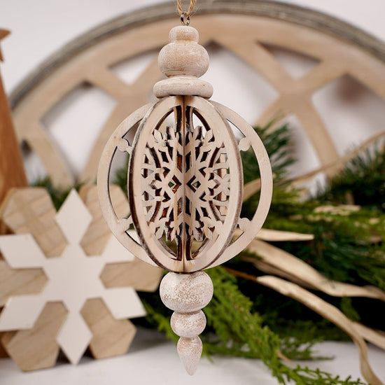 Wood Snowflake Finial Ornament - Christmas Place
