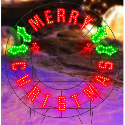 40IN LED MERRY CHRISTMAS HOLLY BERRY WREATH