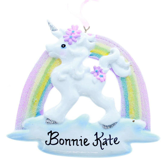 Free Personalization Unicorn and Rainbow Christmas Ornament Christmas Place