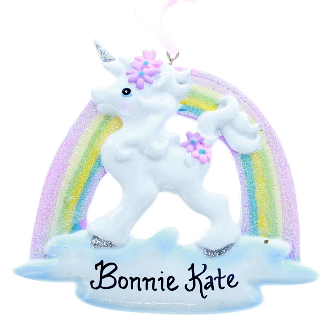 Free Personalization Unicorn and Rainbow Christmas Ornament Christmas Place