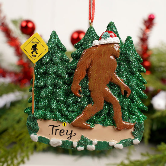 Bigfoot With Santa Hat Ornament - Christmas Place