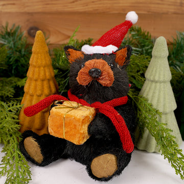 6IN RED SCARF SITTING BEAR ORN