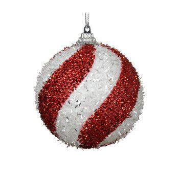 2in Red White Stripe Ball Ornament