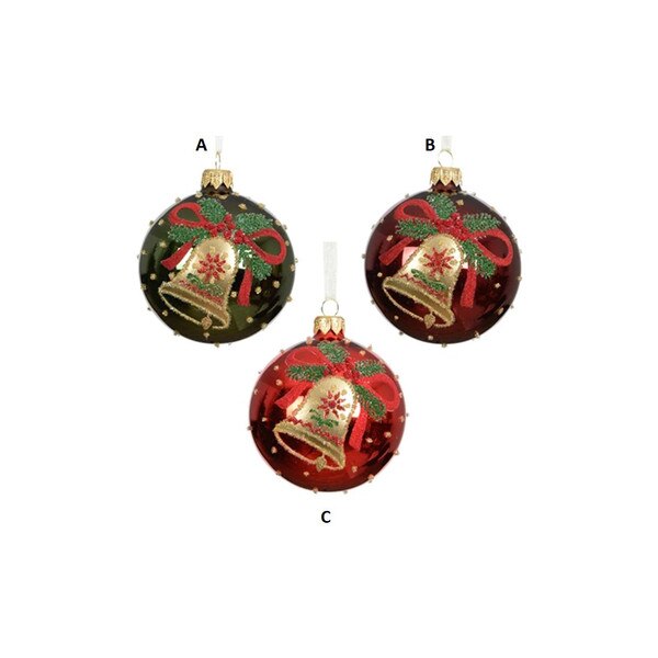 Red Green Holly Bell Ball Ornament