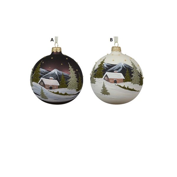 Glass Mountain Cabin Ball Ornament