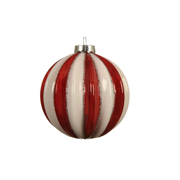 Red White Stripe Rib Ball Ornament