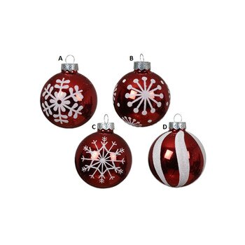 Glass Red White Ball Ornament X4