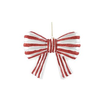 Glass Red White Bow Ornament