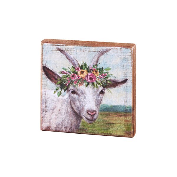 Floral Crown Goat Block Sign