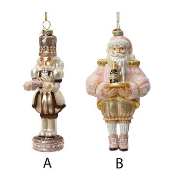 Glass Pink Nutcracker Santa Orname