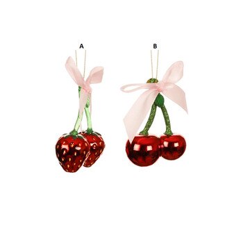 Glass Cherry Strawberry Ornament