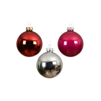 Glass Red Pink Silver Ball Ornament