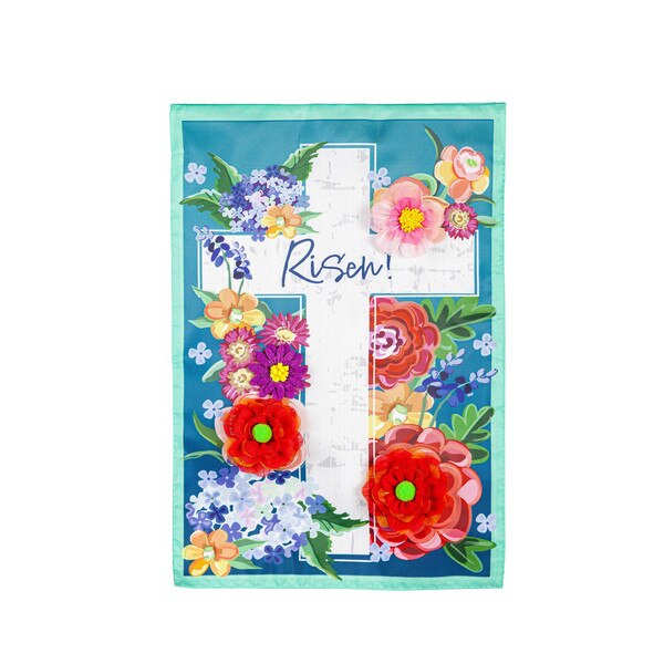 Floral Easter Cross Garden Flag