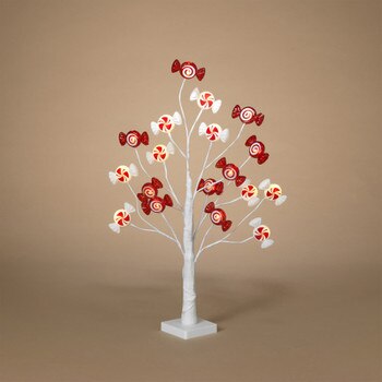 26in Lighted Red White Candy Tree