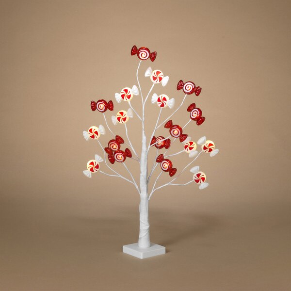 26in Lighted Red White Candy Tree