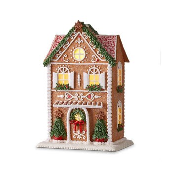 13" Lit Gingerbread House With Tree