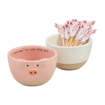 Pig Tidbit Bowl Toothpick Set