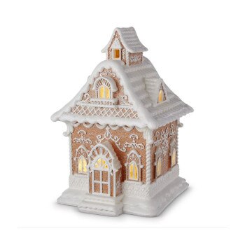 13in Lit Frosted Gingerbread House