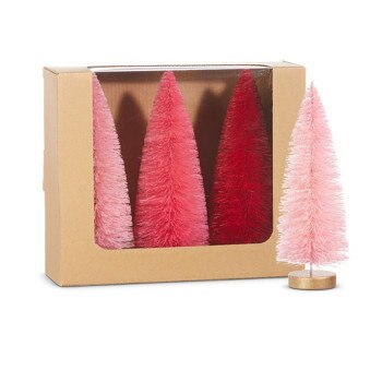 8" Pink Bottle Brush Trees Set of 3