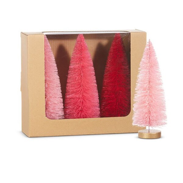 8" Pink Bottle Brush Trees Set of 3