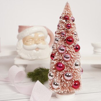 12"Pink Ornament Bottle Brush Tree1