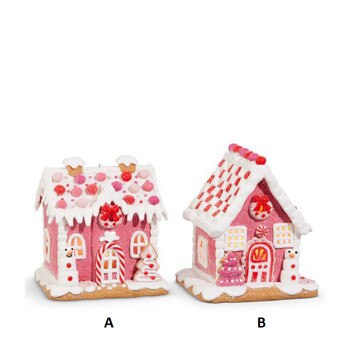 Lit Pink Gingerbread House Ornament