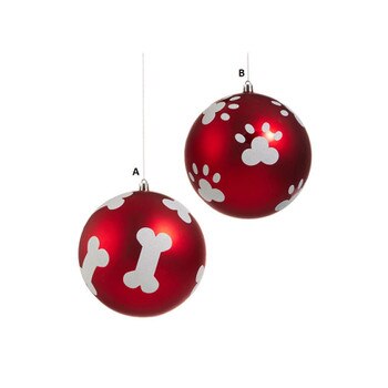 Red White Paw Bone Ball Ornament