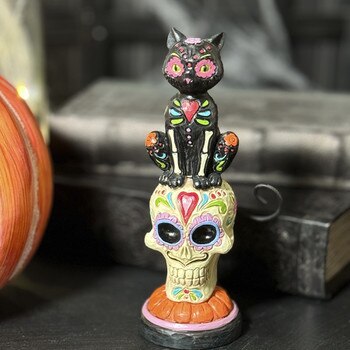 Day Of Dead Black Cat On Skull-1