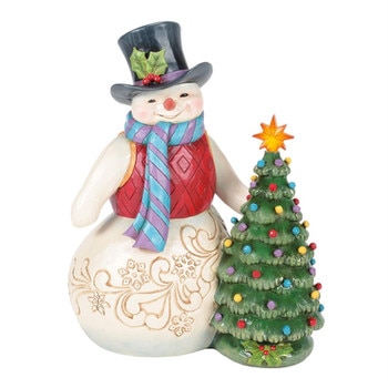Led Snowman With Vintage Tree