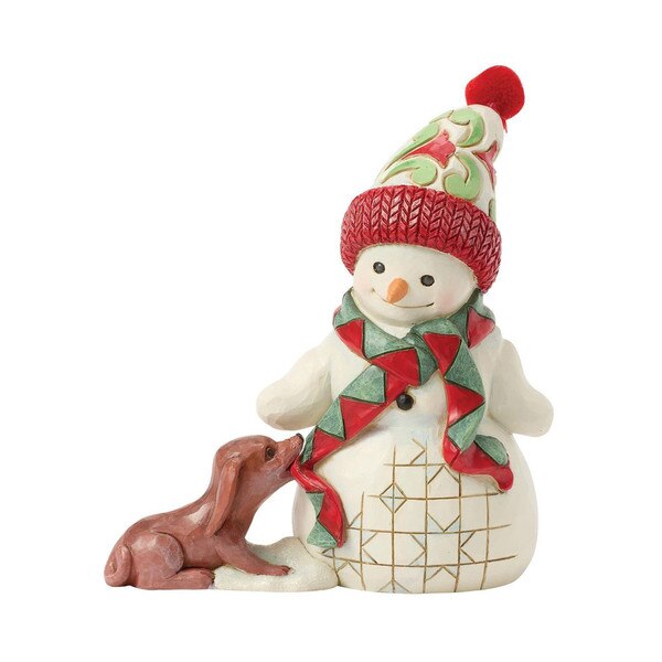 Pint Snowman With Dog And Scarf