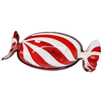 Red White Candy Glass Serving Tray