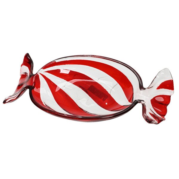 Red White Candy Glass Serving Tray