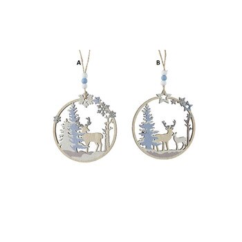 Blue White Deer Circle Ornament