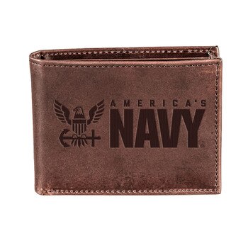 Us Navy Brown Bi Fold Leather Walle