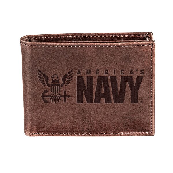 Us Navy Brown Bi Fold Leather Walle