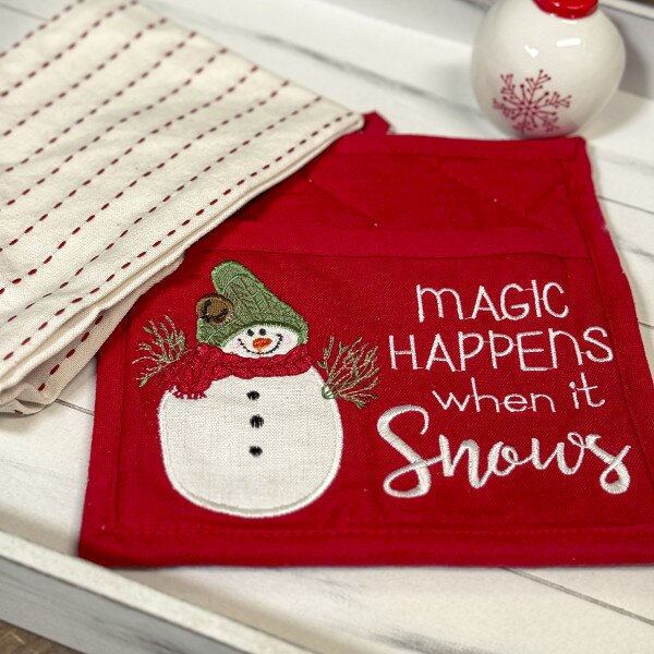 Farmhouse Snowman Pot Holder Set-2