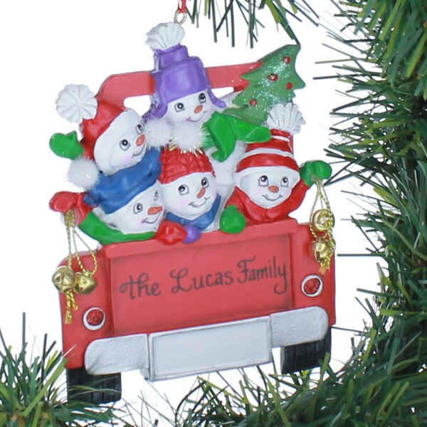 Red Truck Family Of Five Ornament-2