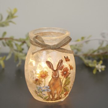 Bunny In Garden Small Lighted Jar